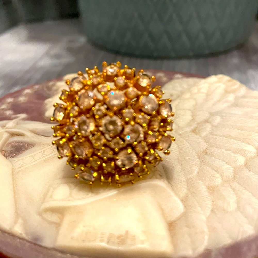 Lots of crystals gold tone Ring-size 8